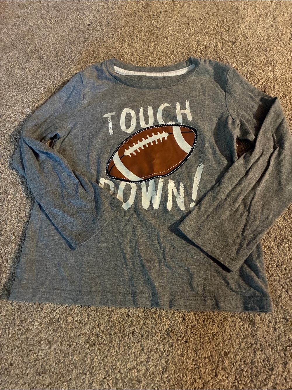 Kids Gray Touchdown Football Graphic Long Sleeve Tee Size 4T - Picture 2 of 5